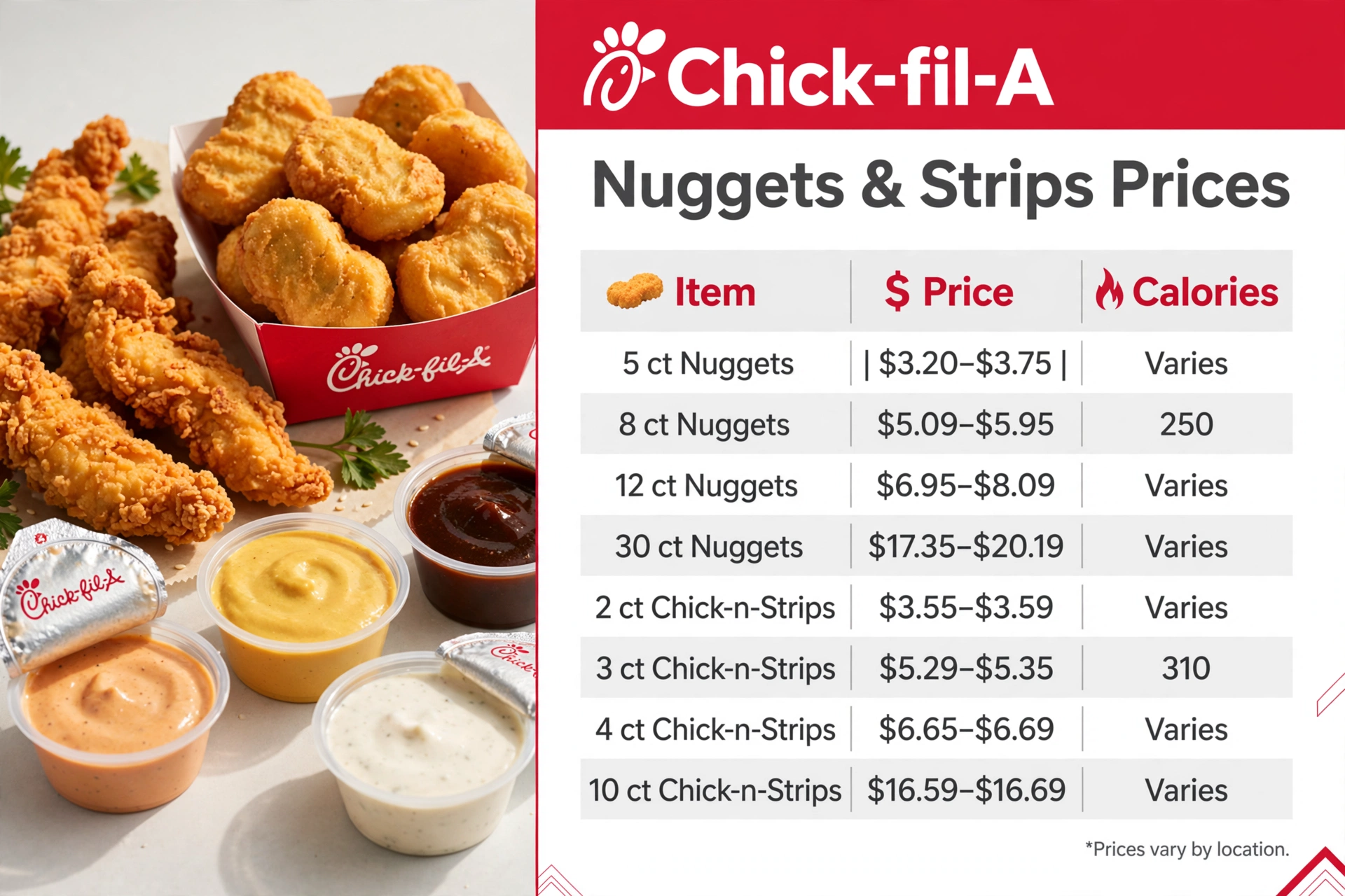 Chick Fil A Nuggets Strips Prices Landscape infographic