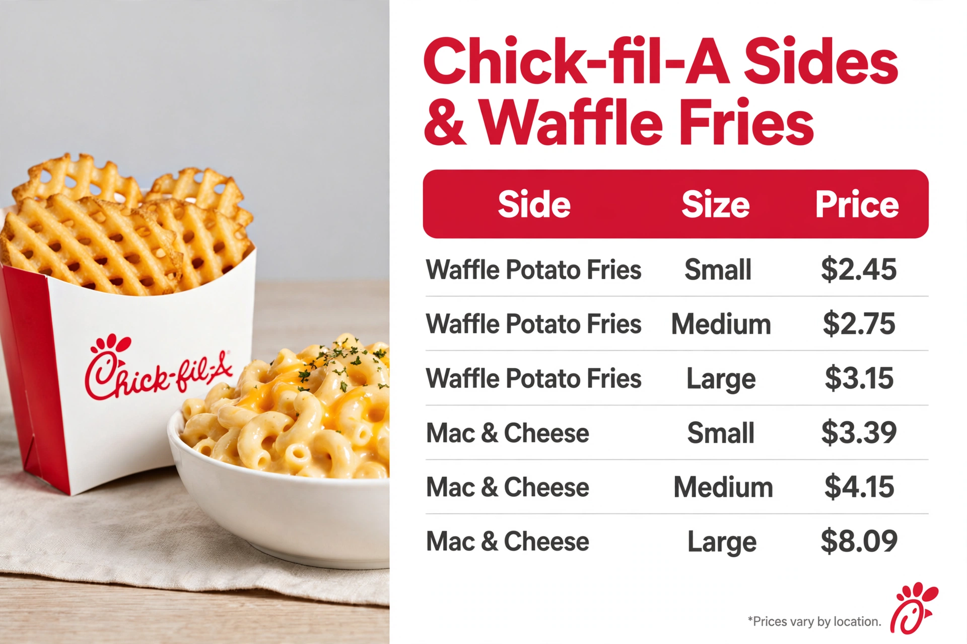 Chick Fil A Sides Waffle Fries Prices Landscape infographic