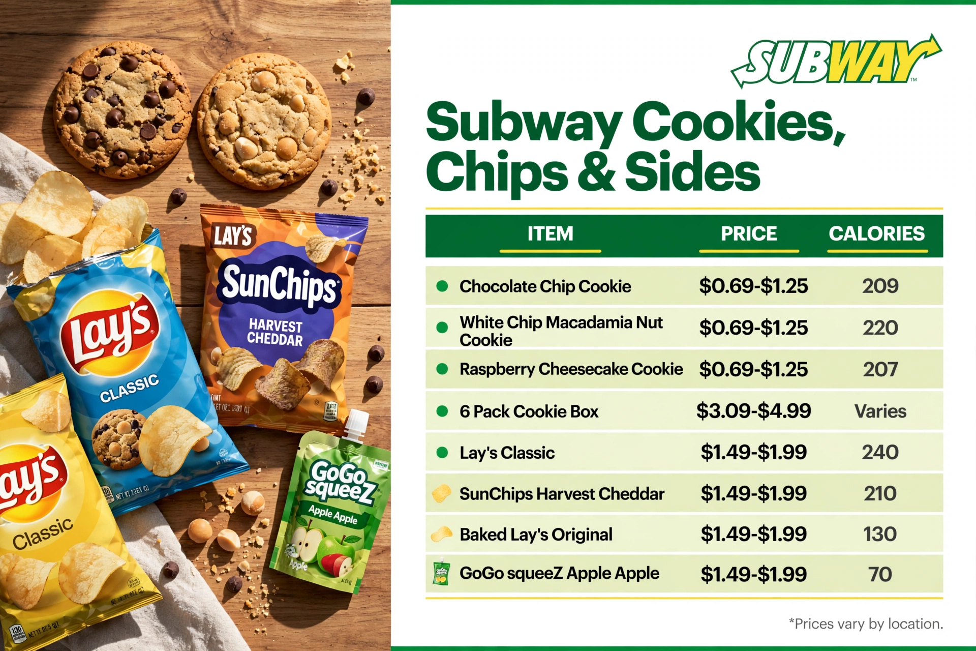 Subway Chips Cookies Sides Prices Landscape infographic