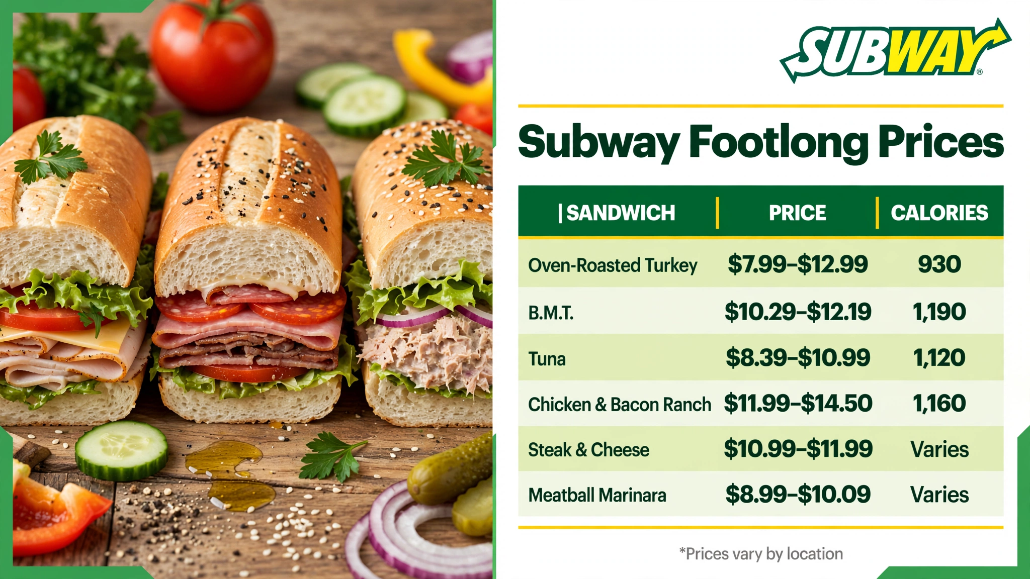 Subway Footlong Prices Landscape infographic