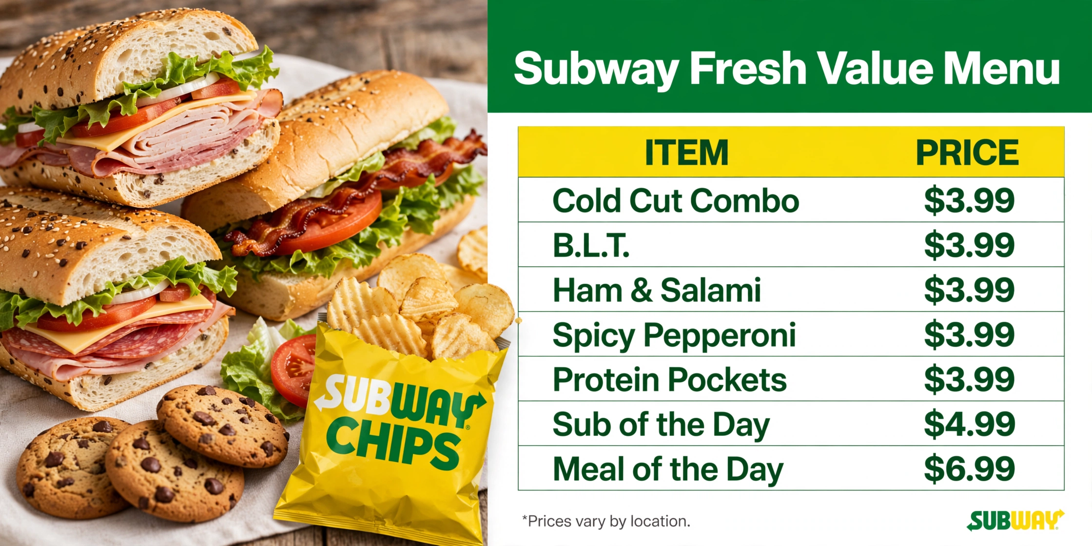 Subway Fresh Value Menu Landscape infographic