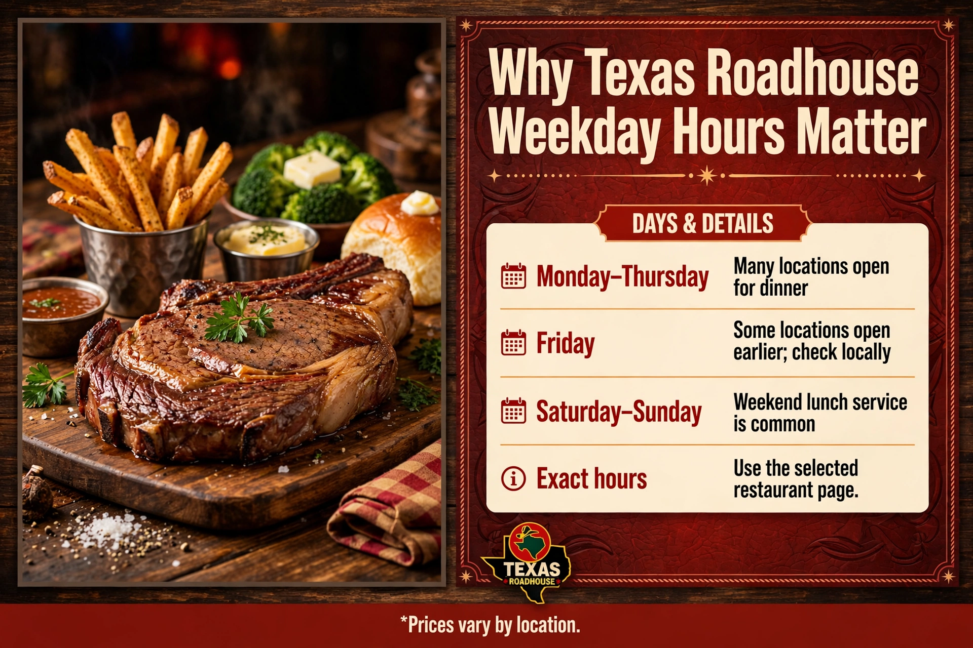 Texas Roadhouse weekday hours infographic