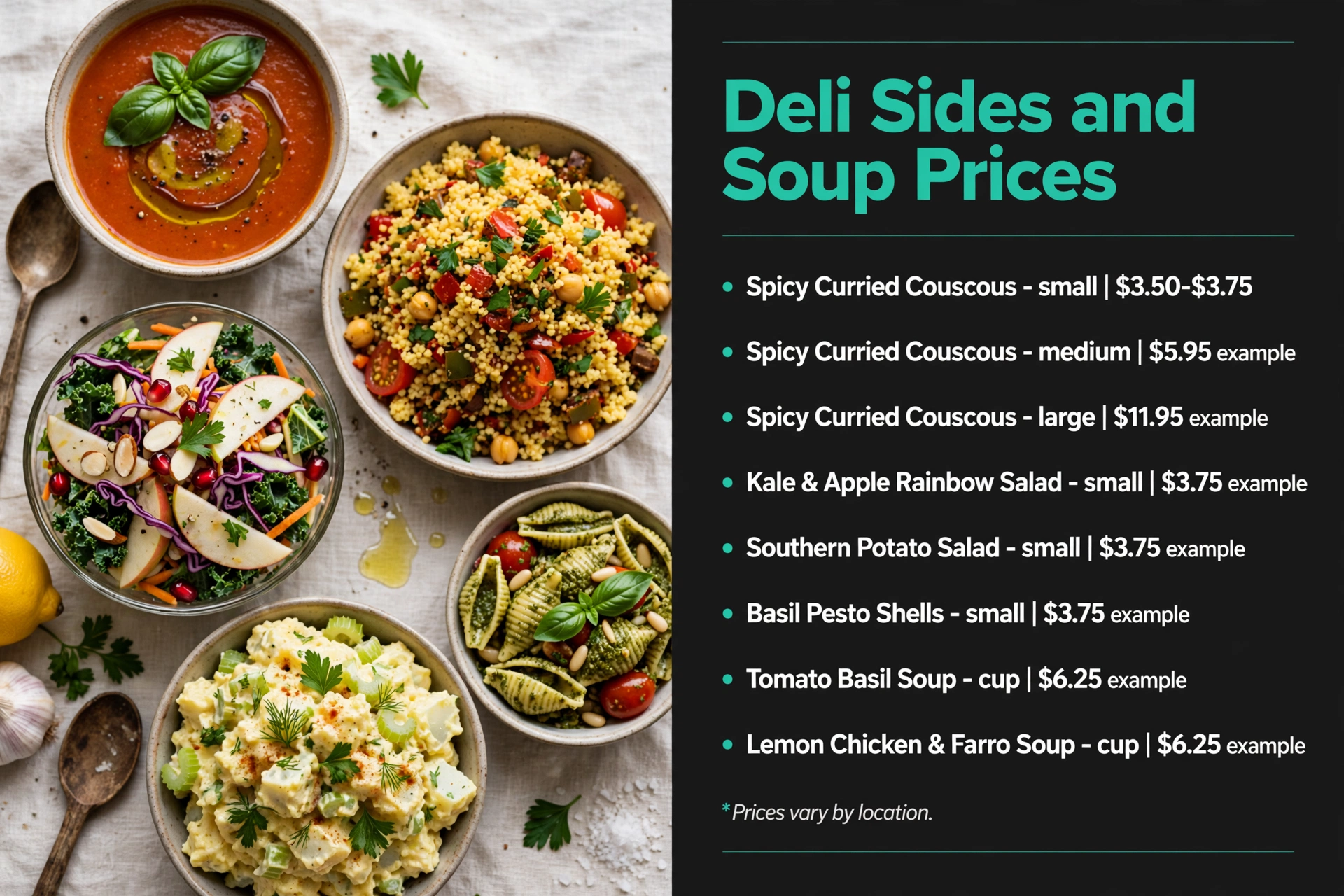 Infographic: Mendocino Farms Deli Sides and Soup Prices menu prices