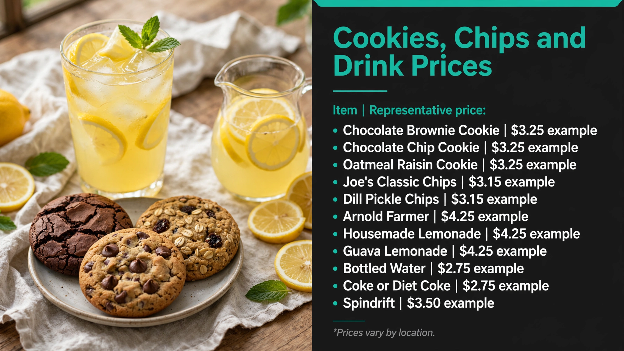 Infographic: Mendocino Farms Cookies Chips and Drink Prices menu prices