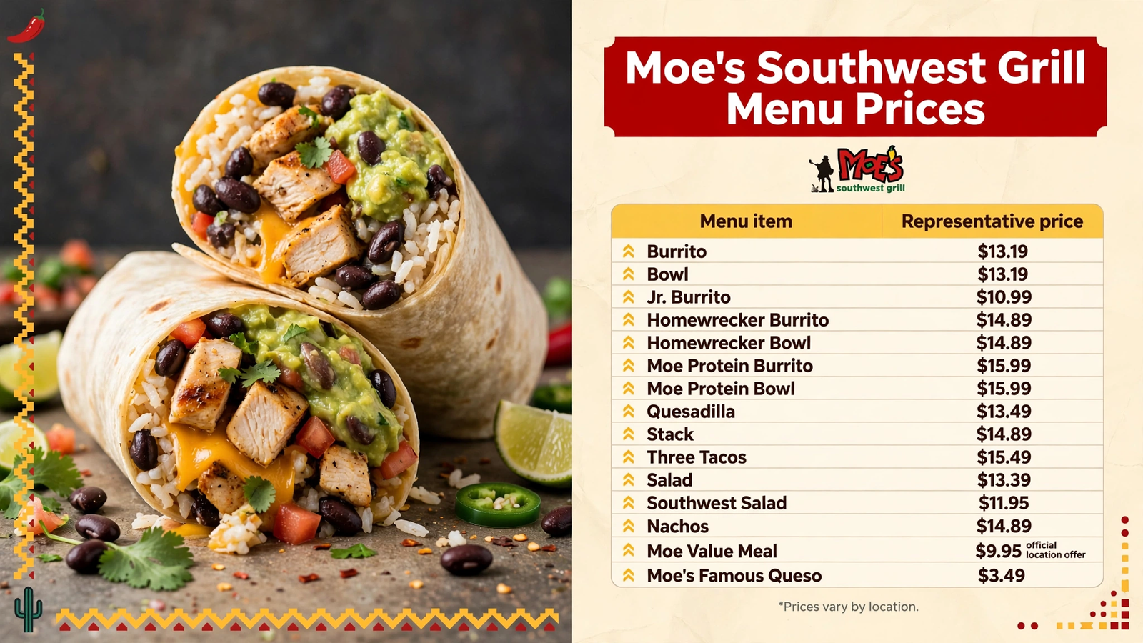 Moe's Southwest Grill menu table 1 infographic