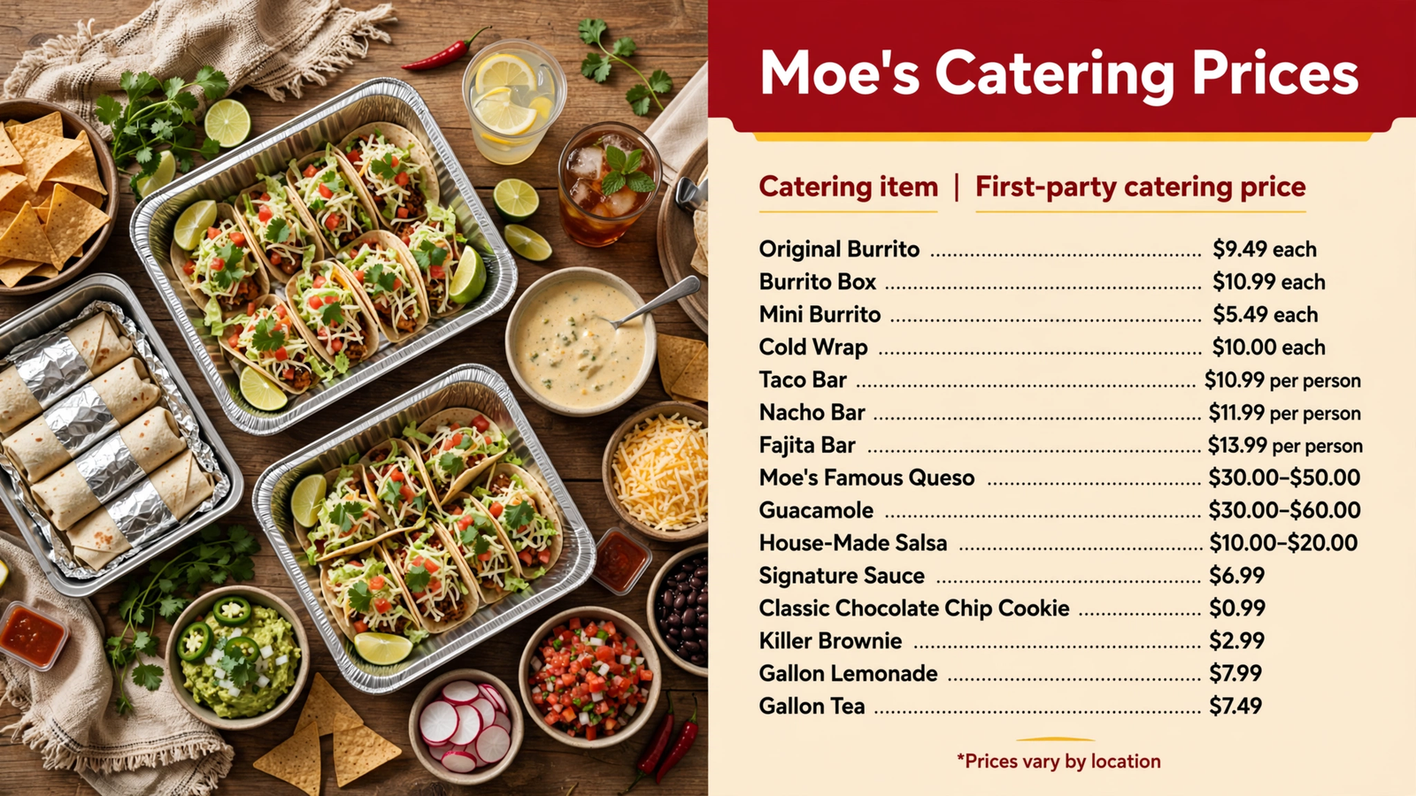 Moe's Southwest Grill menu table 16 infographic