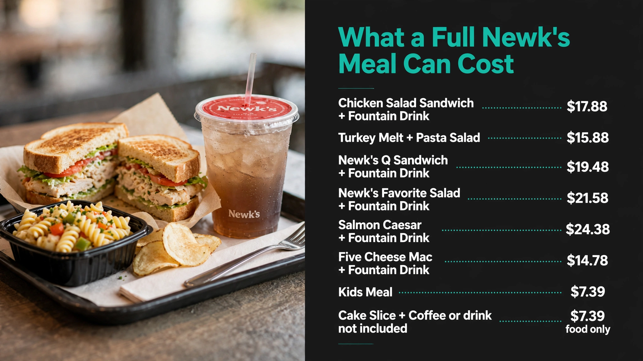 Newk's Eatery full meal cost infographic with order totals
