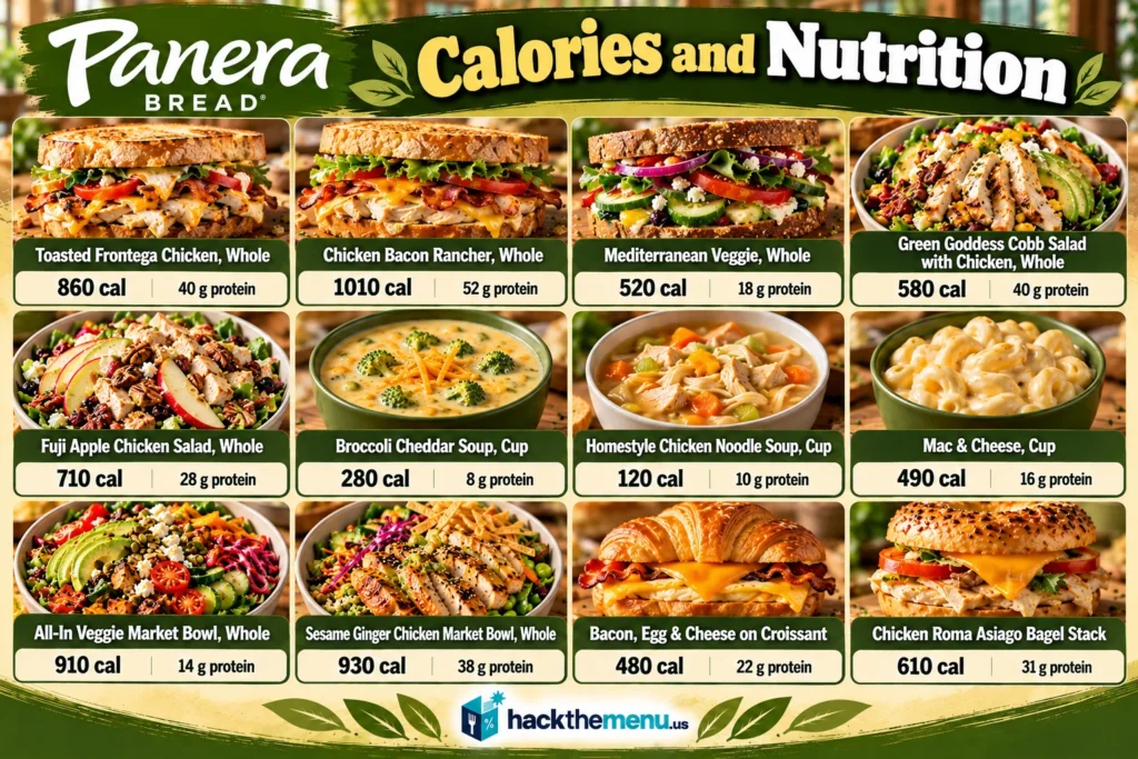 Panera Bread Menu Nutrition infographic