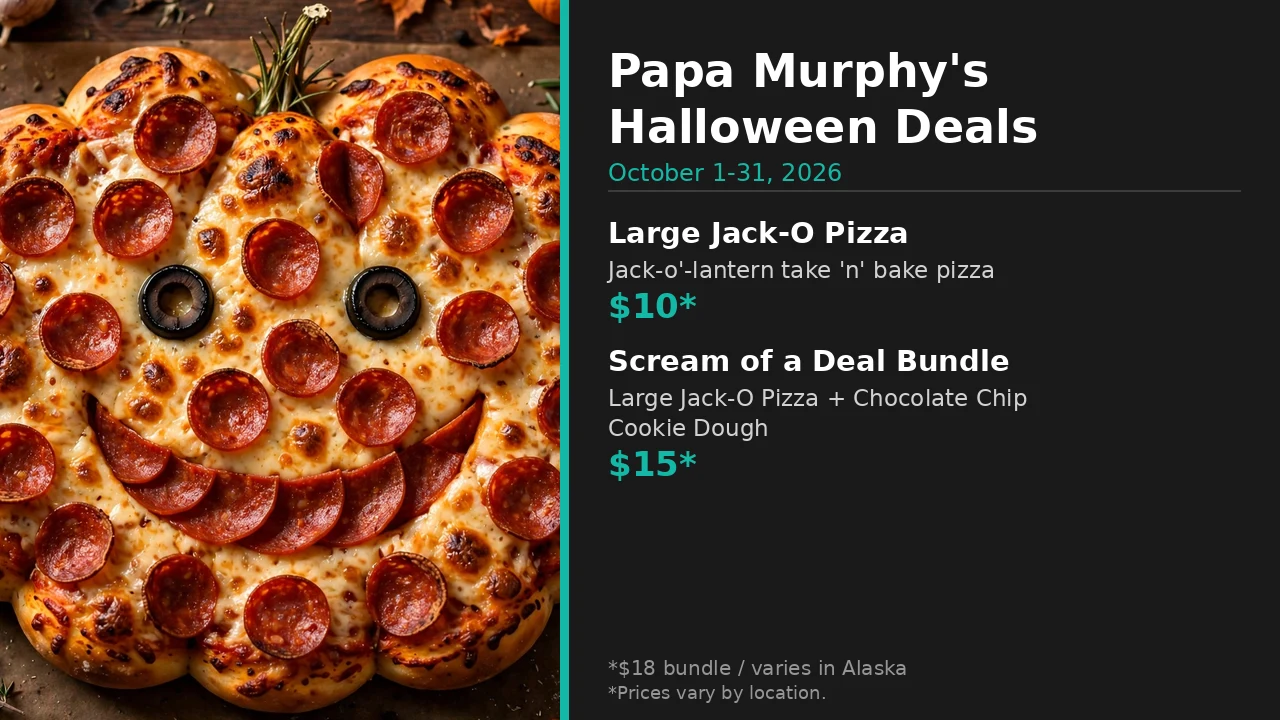 Infographic: Papa Murphy's $10 Jack-O Pizza and $15 Scream of a Deal bundle for Halloween, October 2026