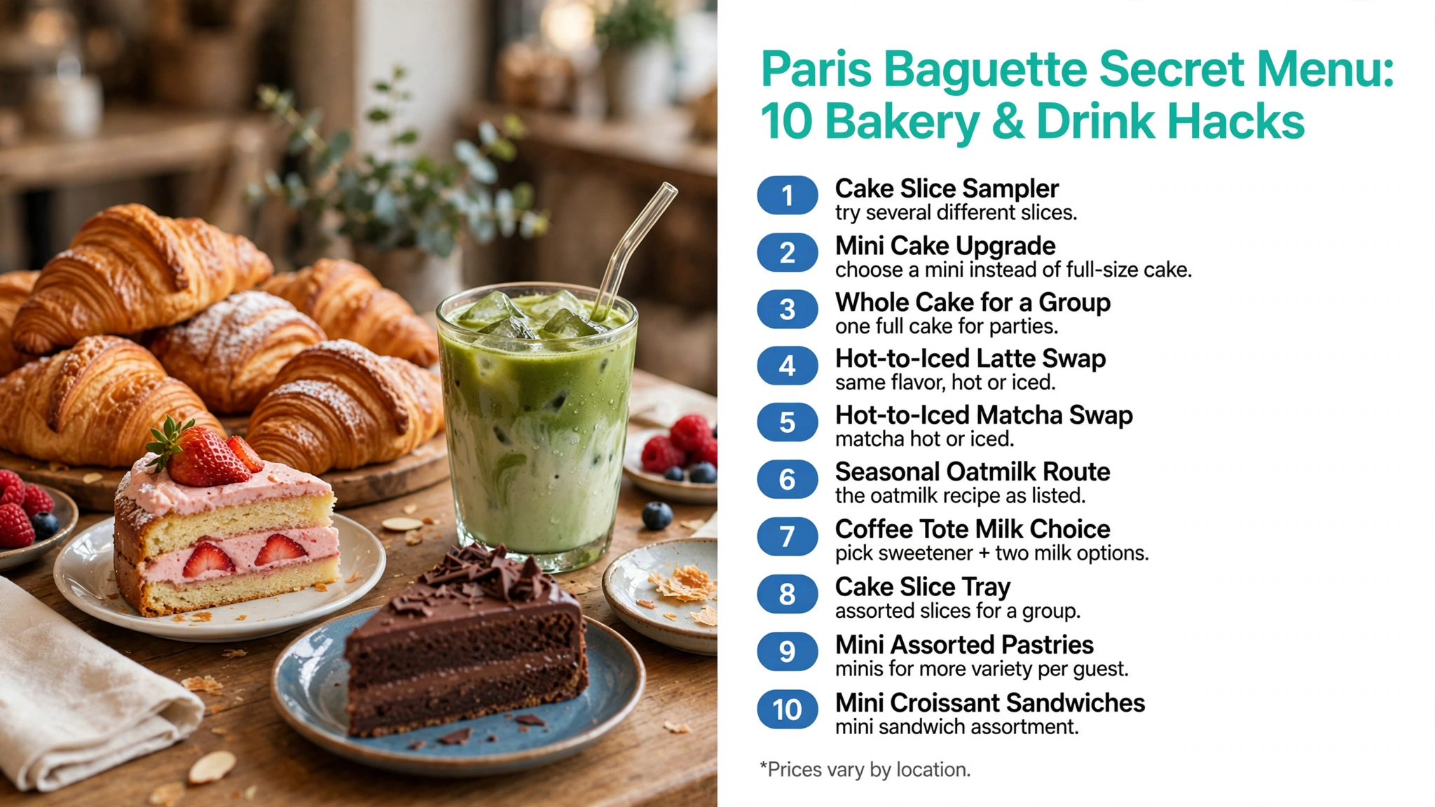 Paris Baguette secret menu bakery and drink hacks infographic