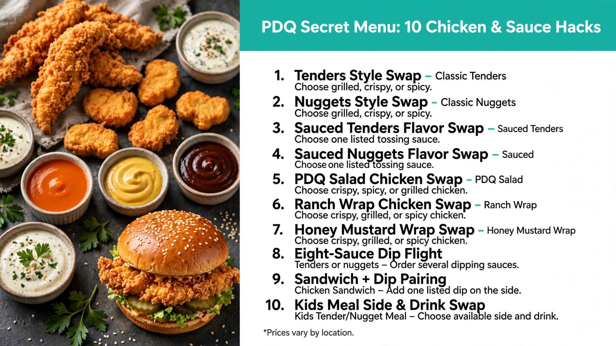 PDQ secret menu 10 chicken and sauce hacks infographic