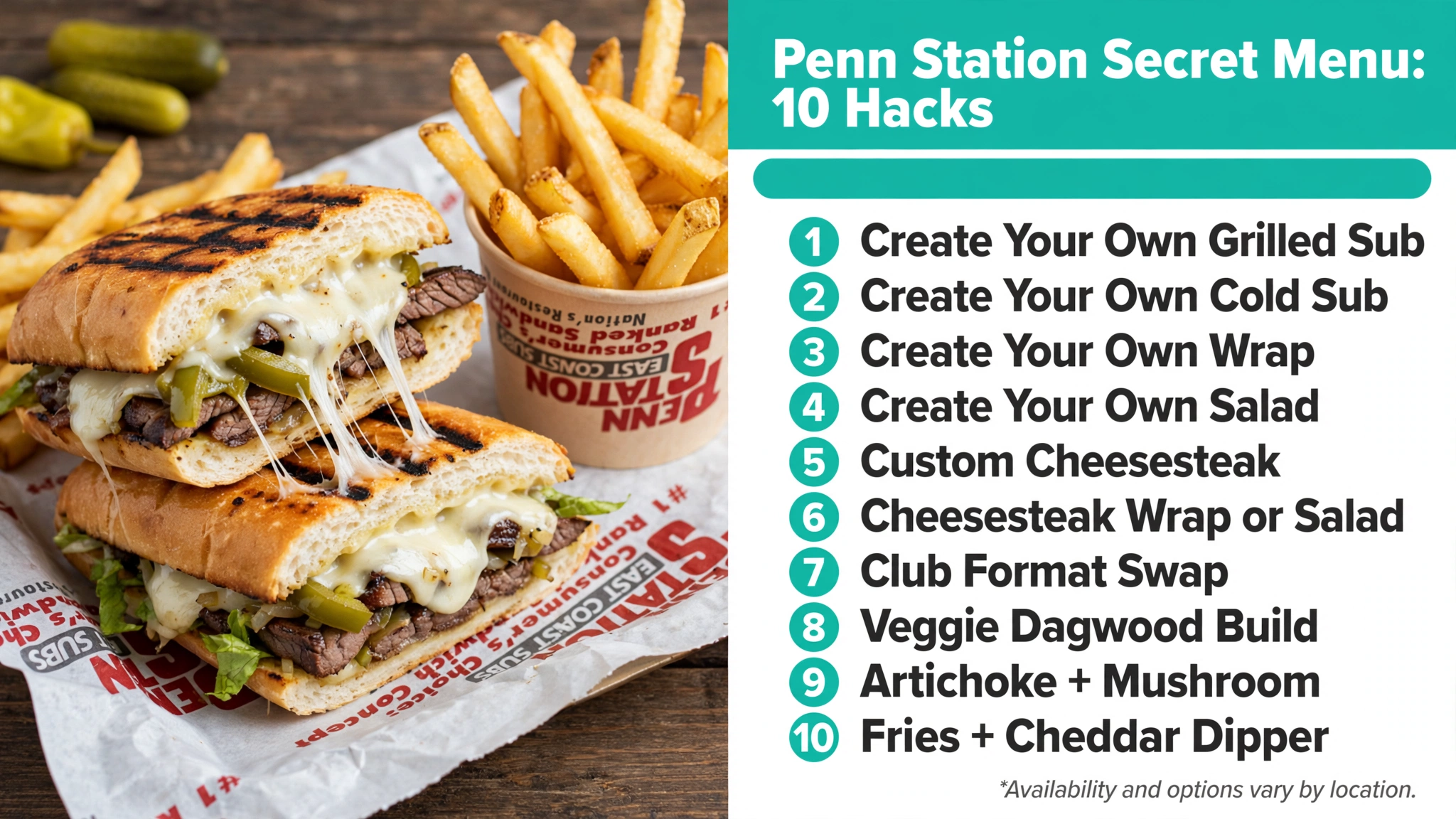Penn Station East Coast Subs secret menu infographic: 10 ordering hacks