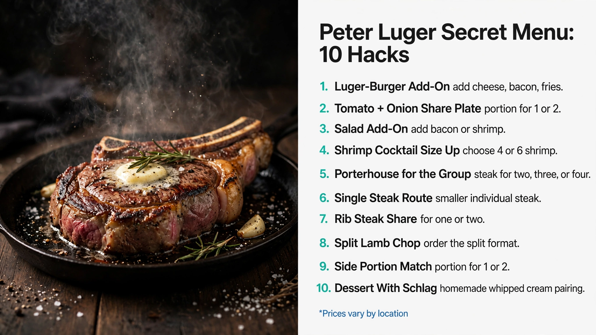 Peter Luger Steak House secret menu 10 hacks at a glance infographic