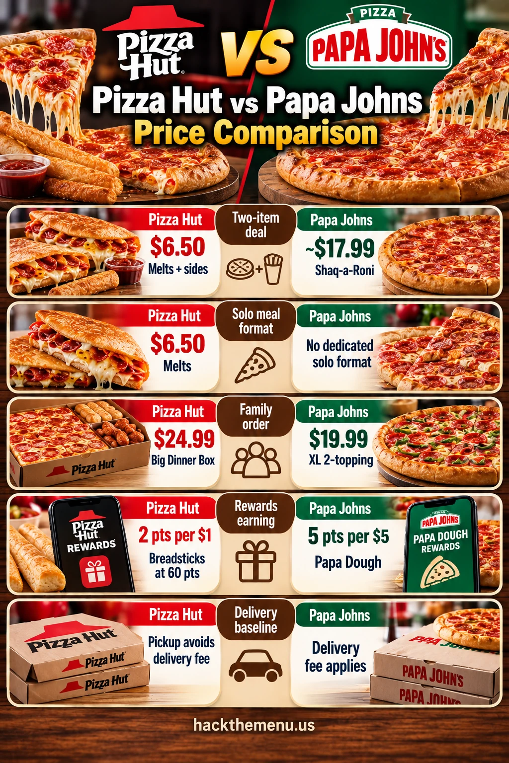 Pizza Hut Vs Papa Johns Price Comparison infographic