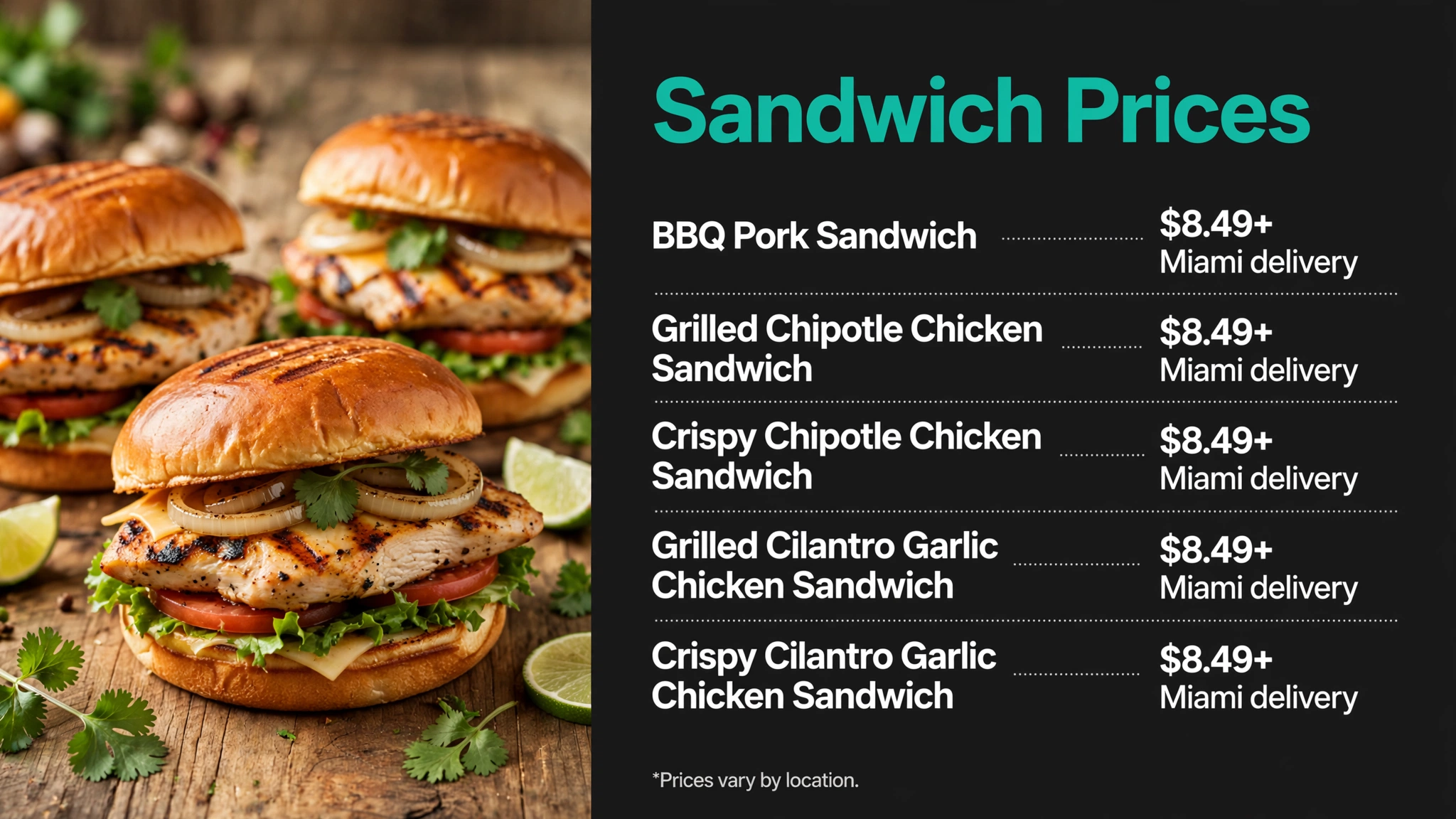 Pollo Tropical Sandwich Prices prices infographic with item names and prices