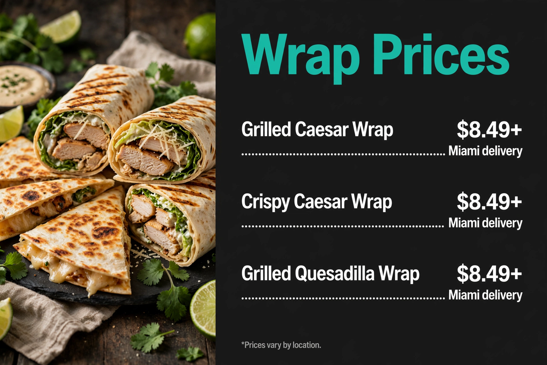 Pollo Tropical Wrap Prices prices infographic with item names and prices