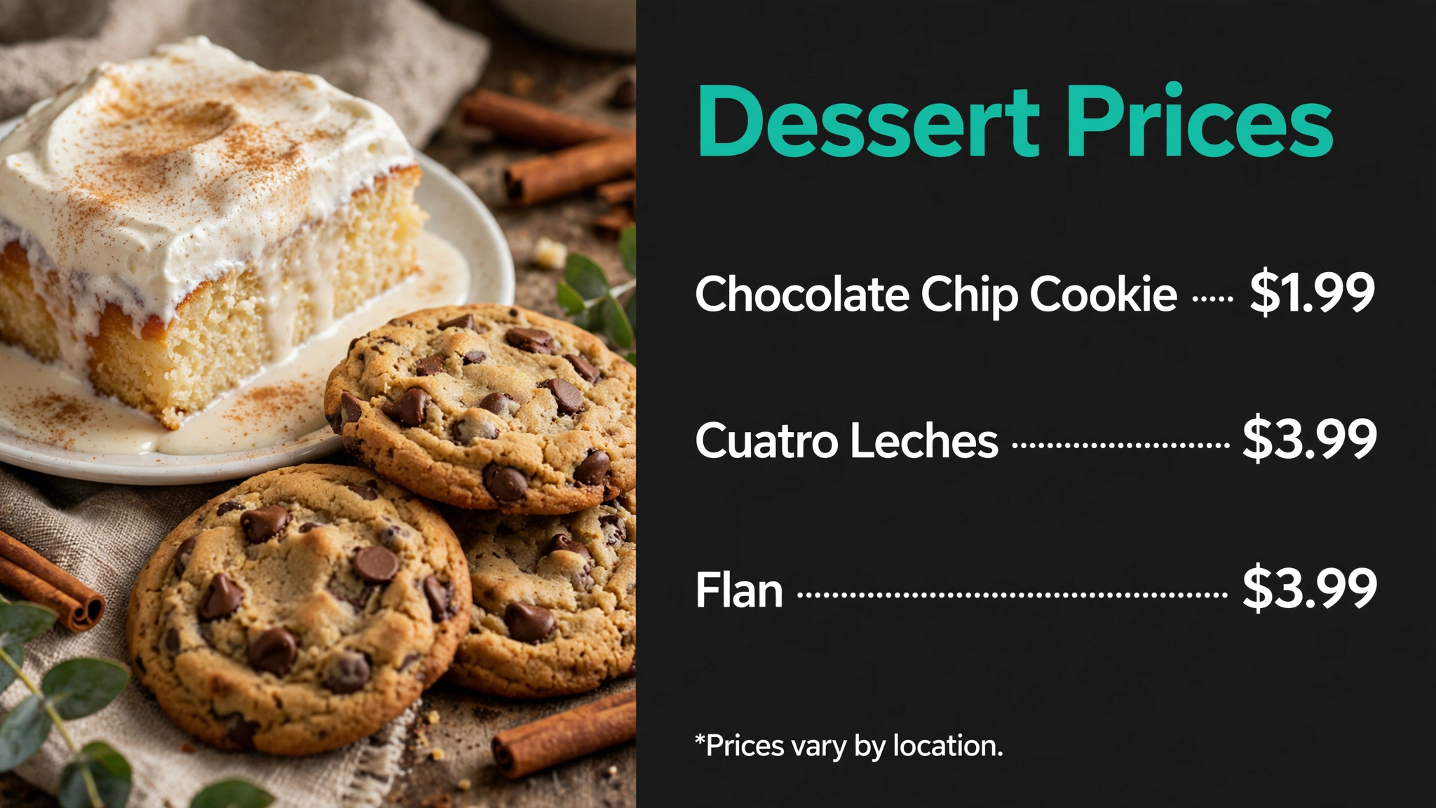 Pollo Tropical Dessert Prices prices infographic with item names and prices