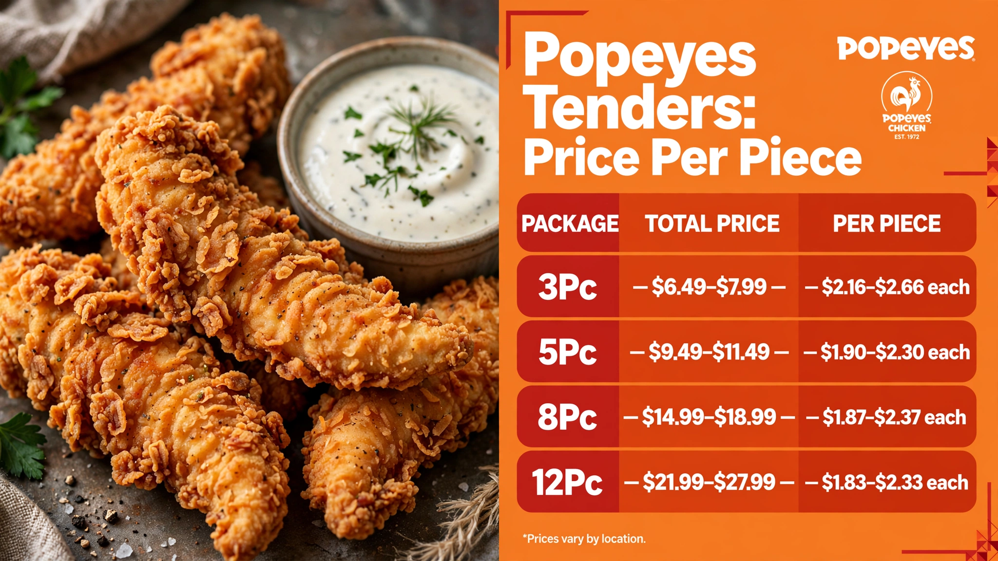 Popeyes tenders price per piece comparison infographic