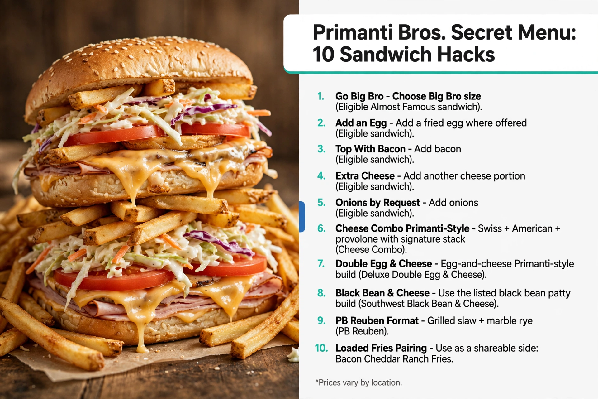 Primanti Bros. Secret Menu infographic: 10 sandwich hacks and how to order them