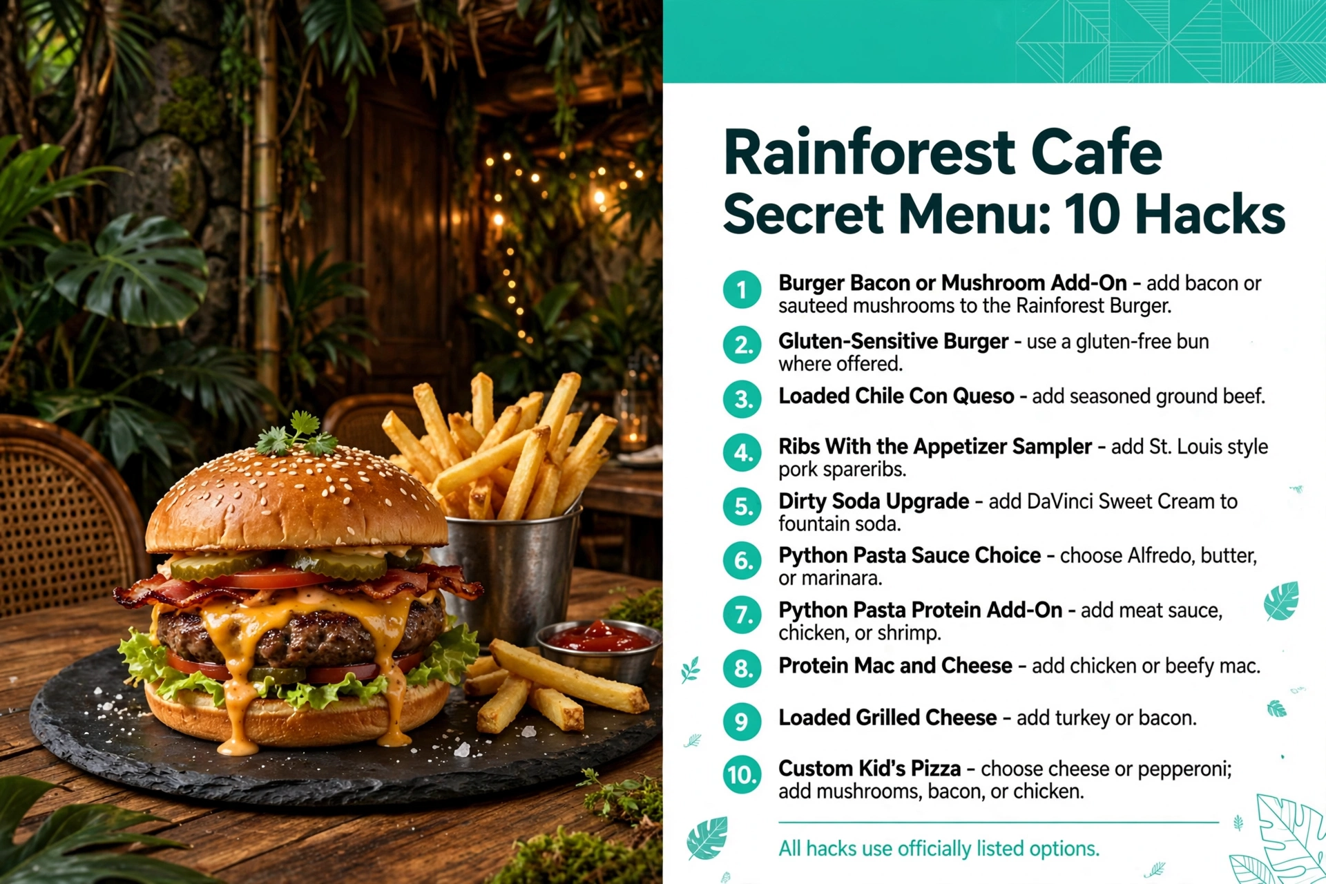 Rainforest Cafe secret menu hacks infographic