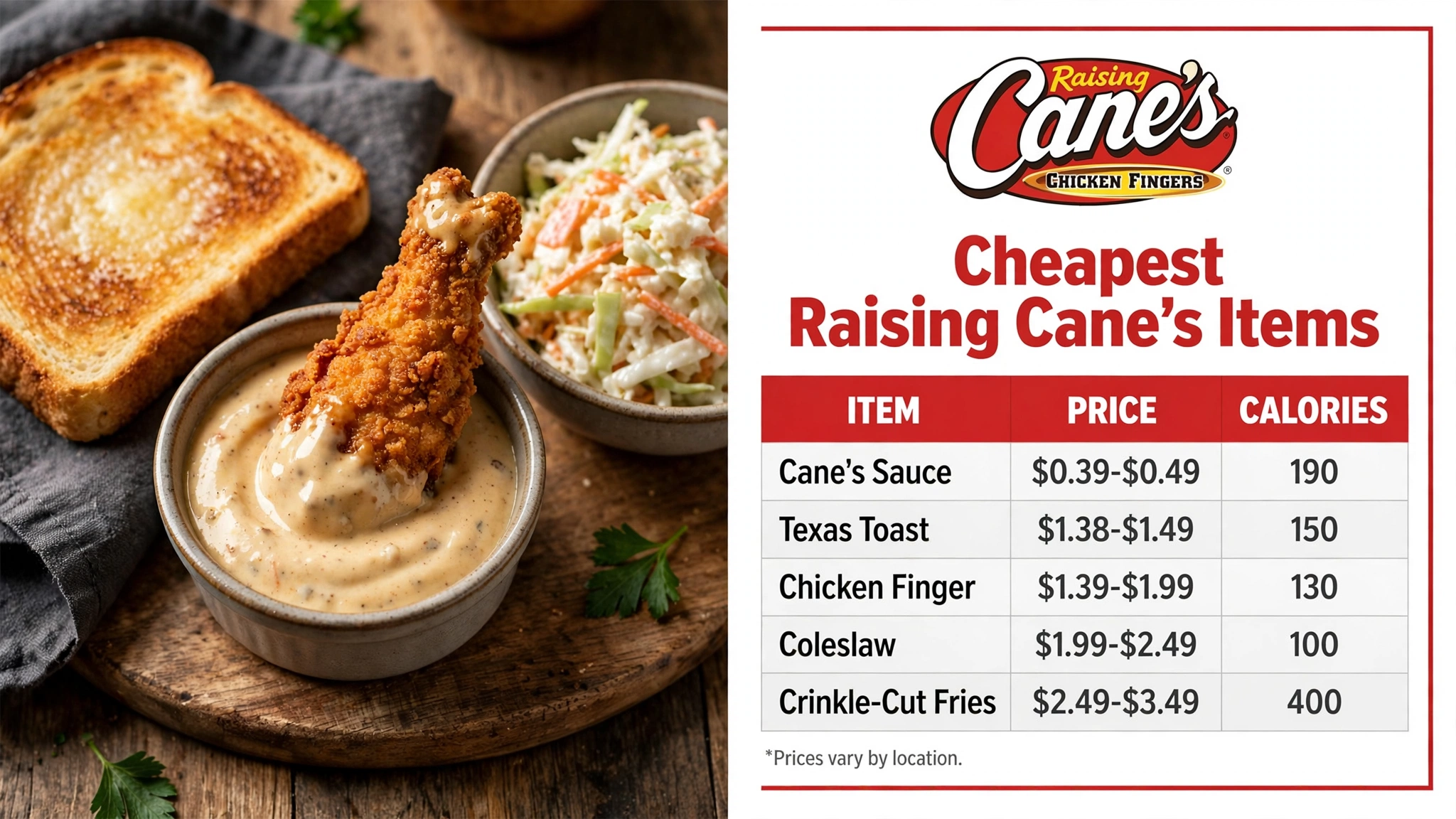 Raising Canes Menu Cheapest infographic