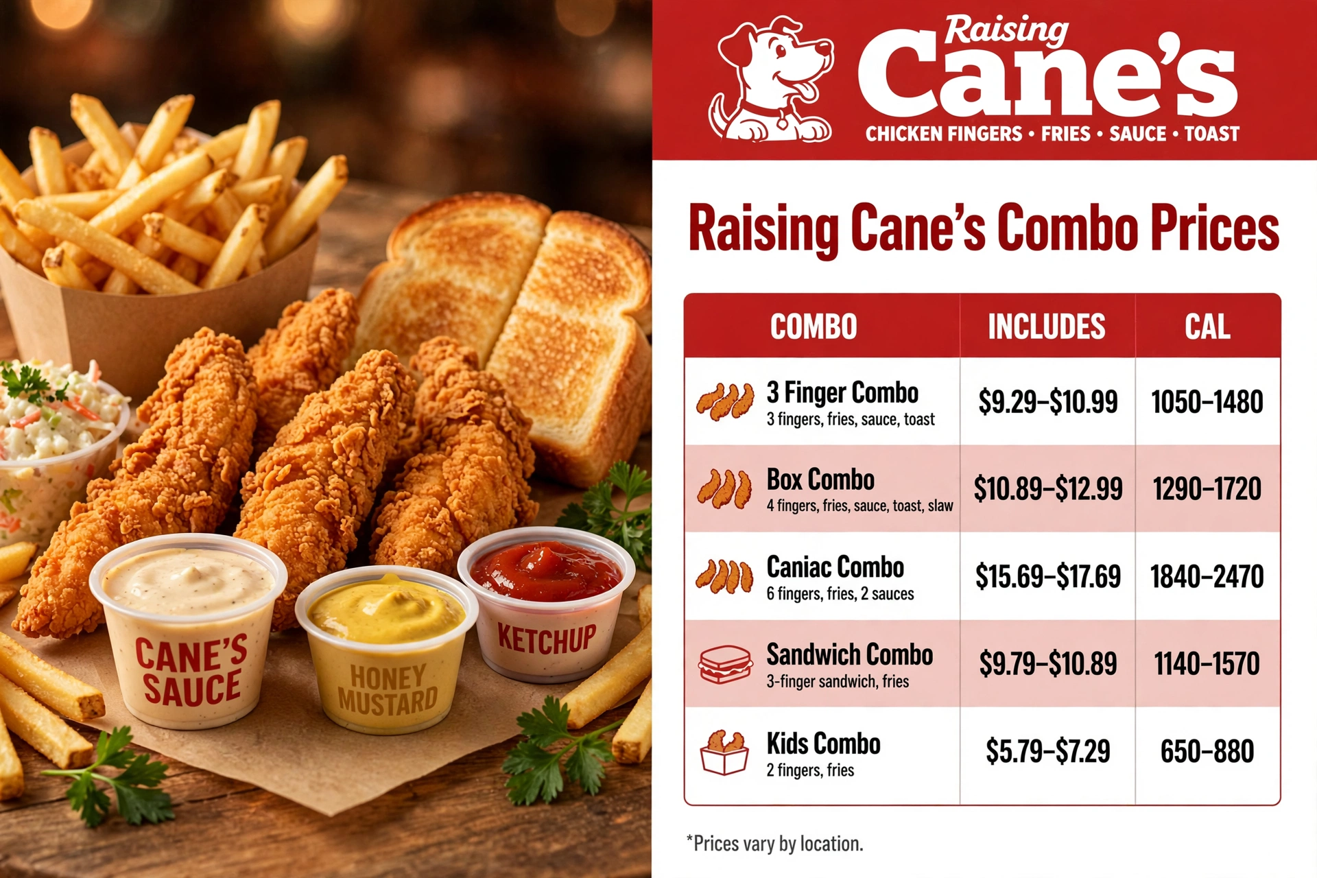 Raising Canes Menu Combo Calories infographic