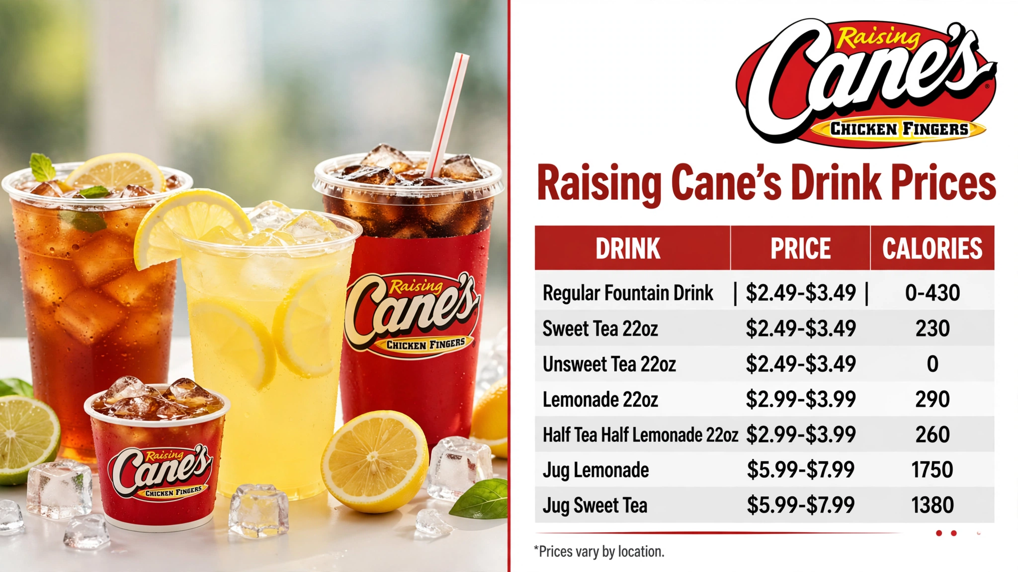 Raising Canes Menu Drinks infographic