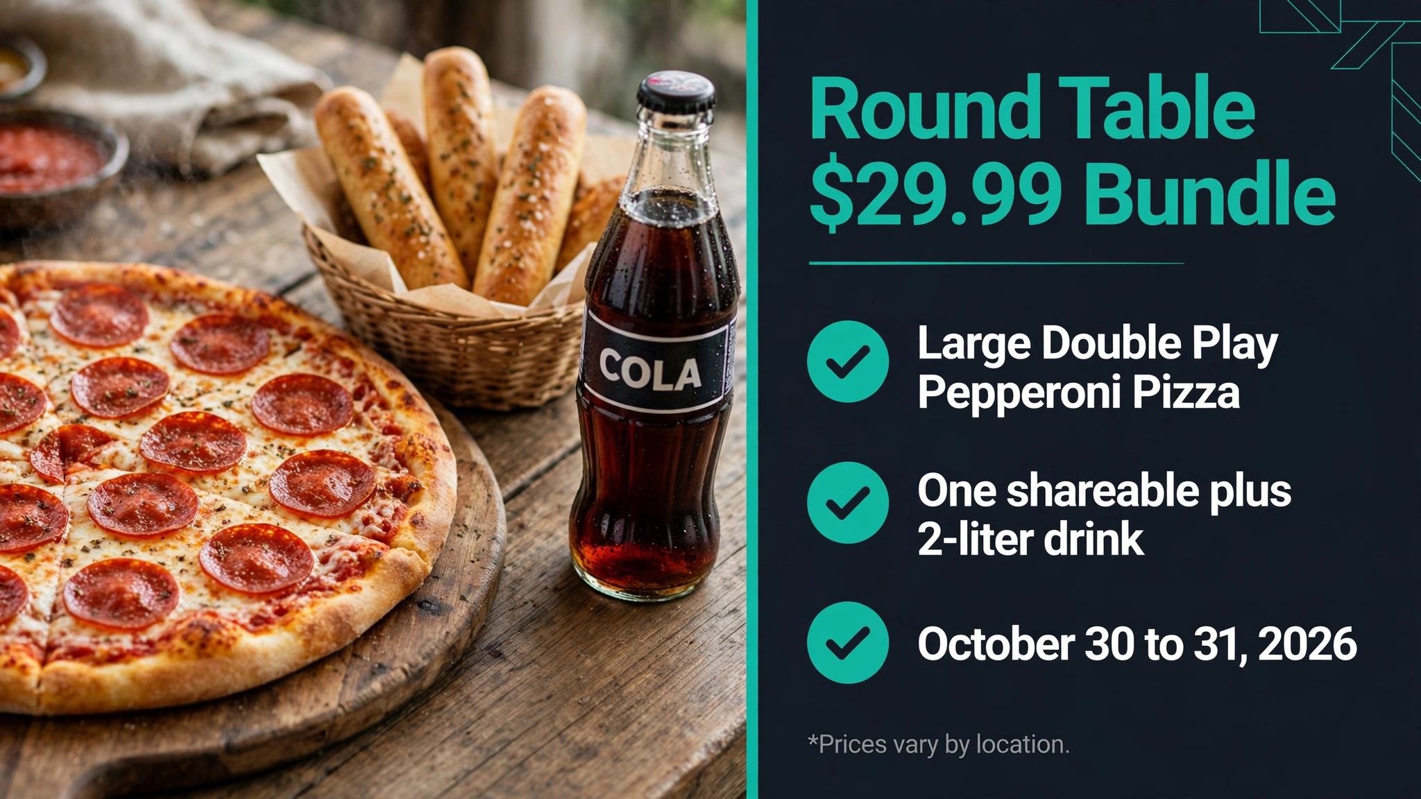 Round Table Pizza 29 99 Halloween Bundle deal infographic