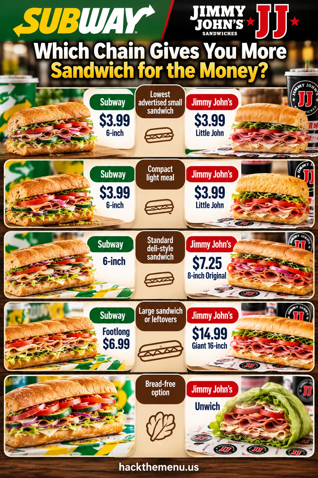 Subway Vs Jimmy Johns More Sandwich For The Money infographic