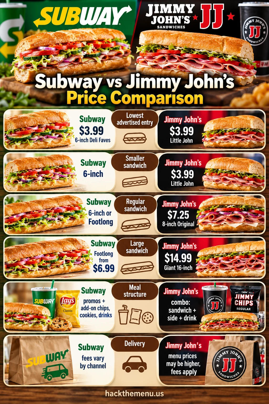 Subway Vs Jimmy Johns Price Comparison infographic