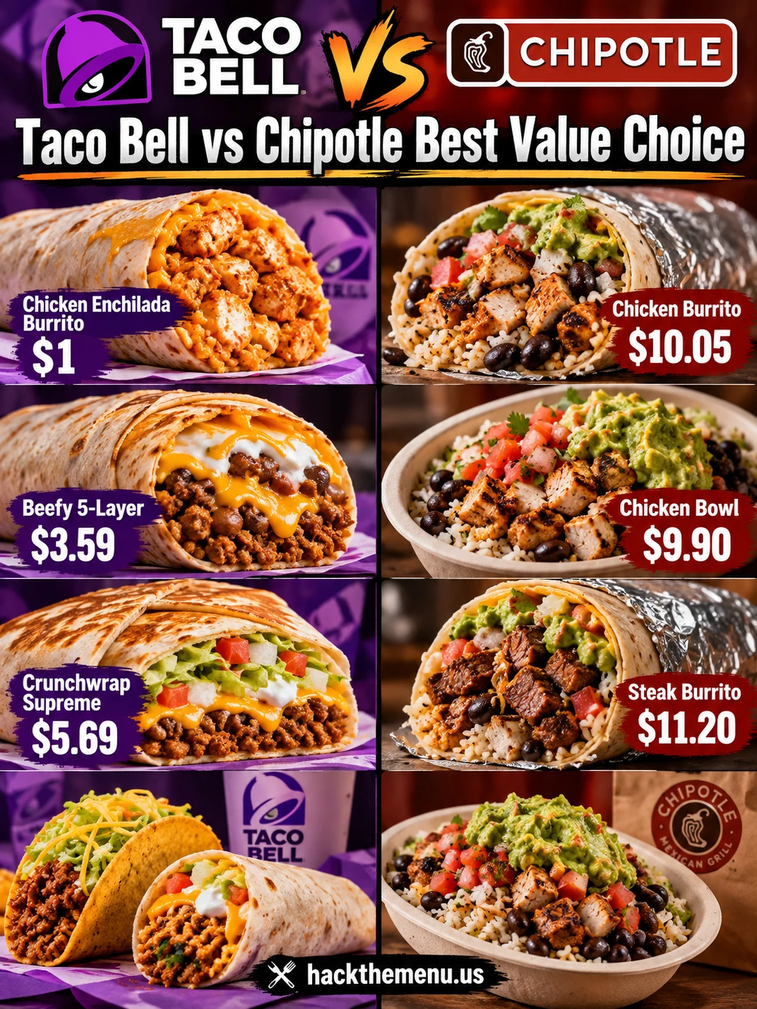 Taco Bell Vs Chipotle Best Value Choice infographic