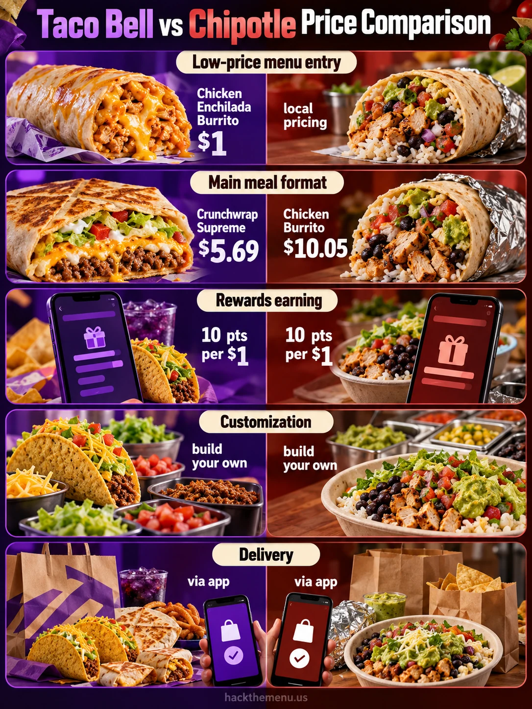 Taco Bell Vs Chipotle Price Comparison infographic
