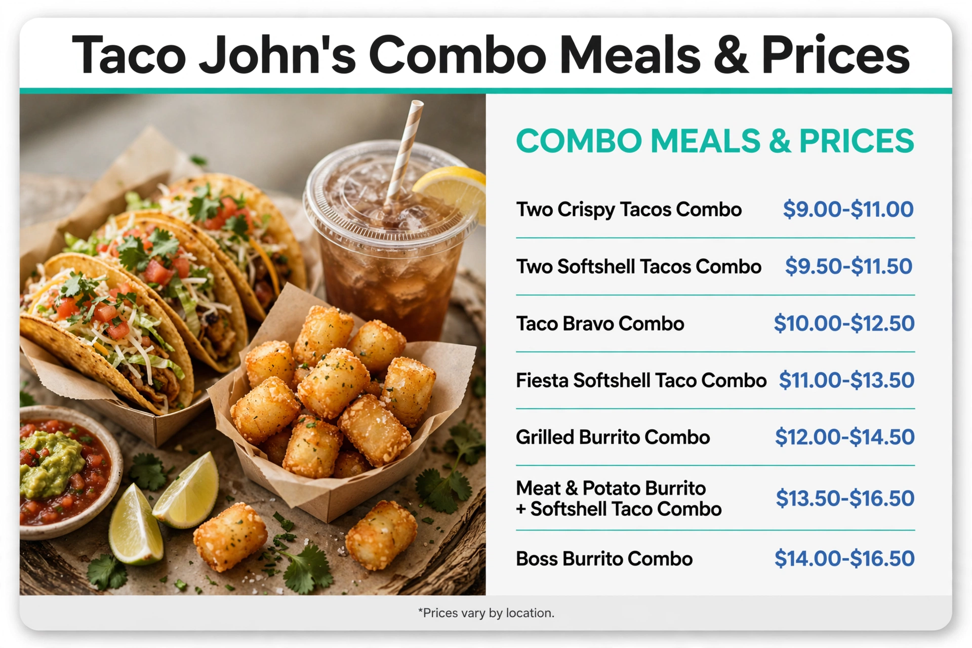 Taco John's combo meals with prices, October 2026