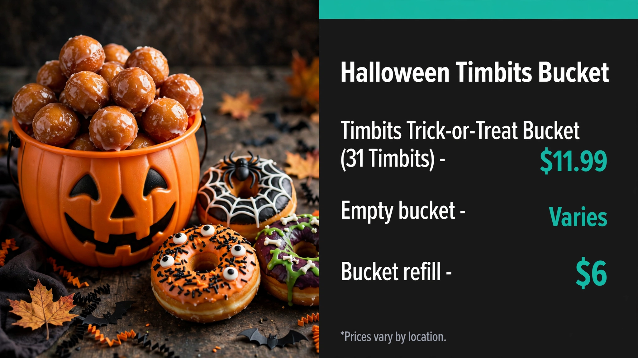 Tim Hortons Halloween Menu Timbits Bucket deal infographic