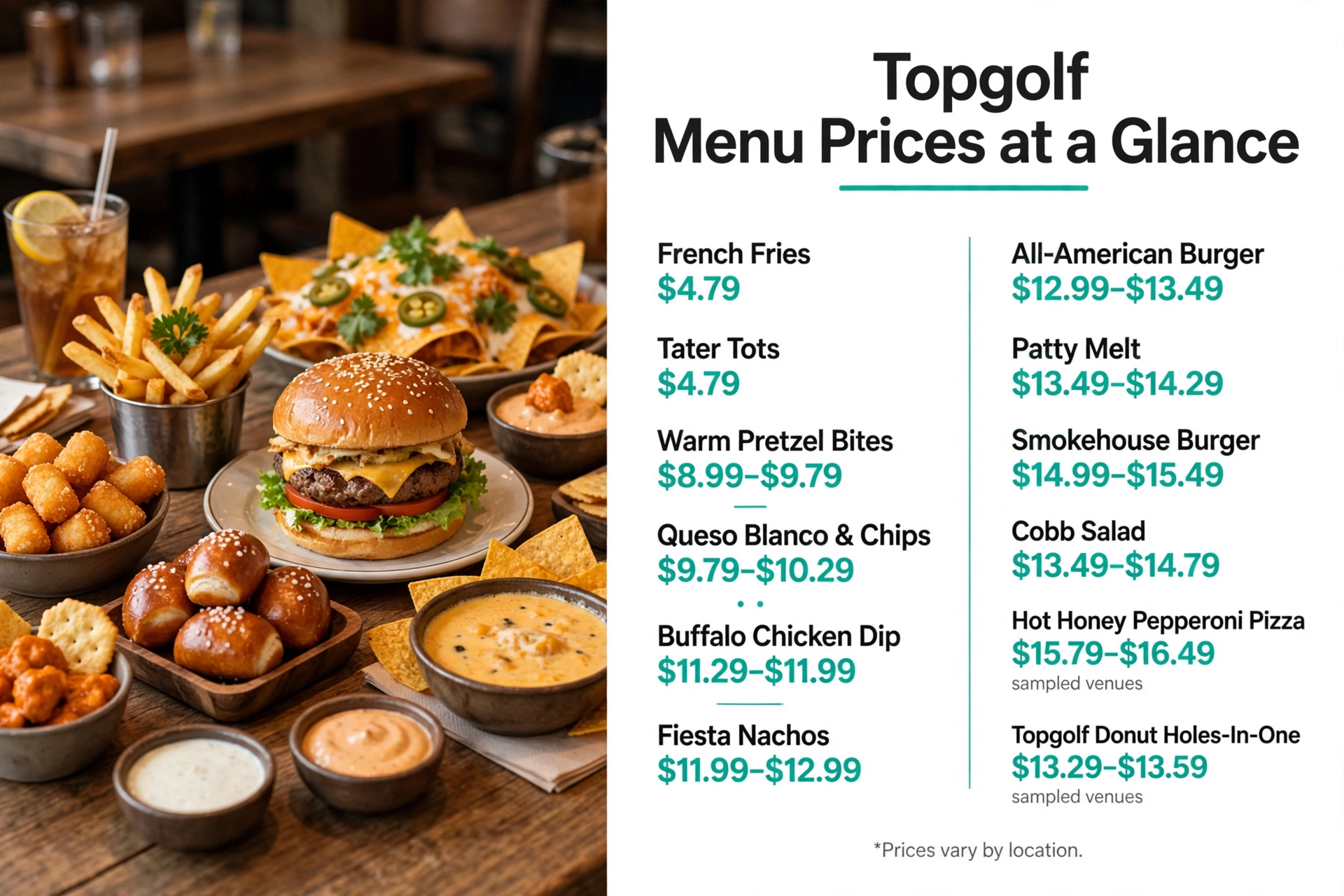 Topgolf menu prices: topgolf-menu-at-a-glance-prices infographic