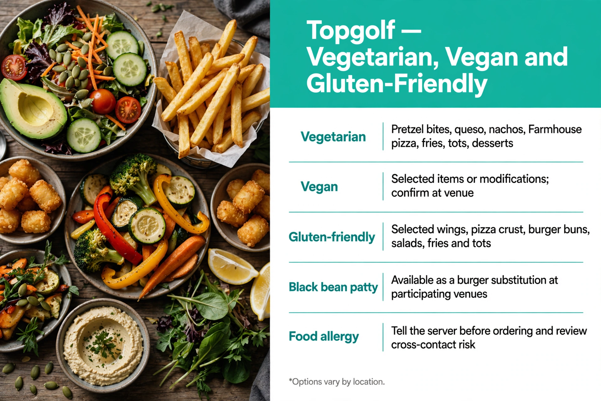 Topgolf menu prices: topgolf-menu-dietary-options infographic