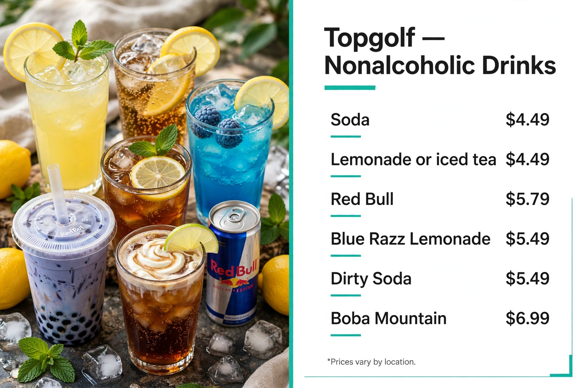 Topgolf menu prices: topgolf-menu-drinks-prices infographic