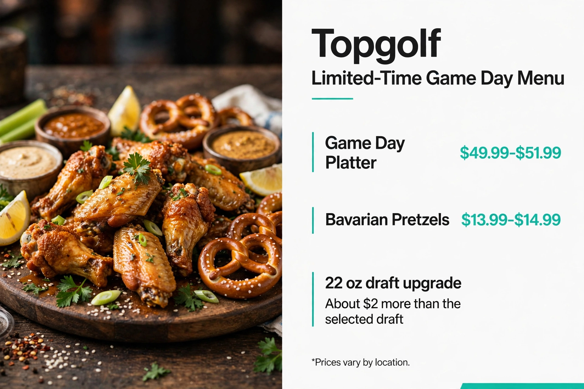 Topgolf menu prices: topgolf-menu-game-day-prices infographic