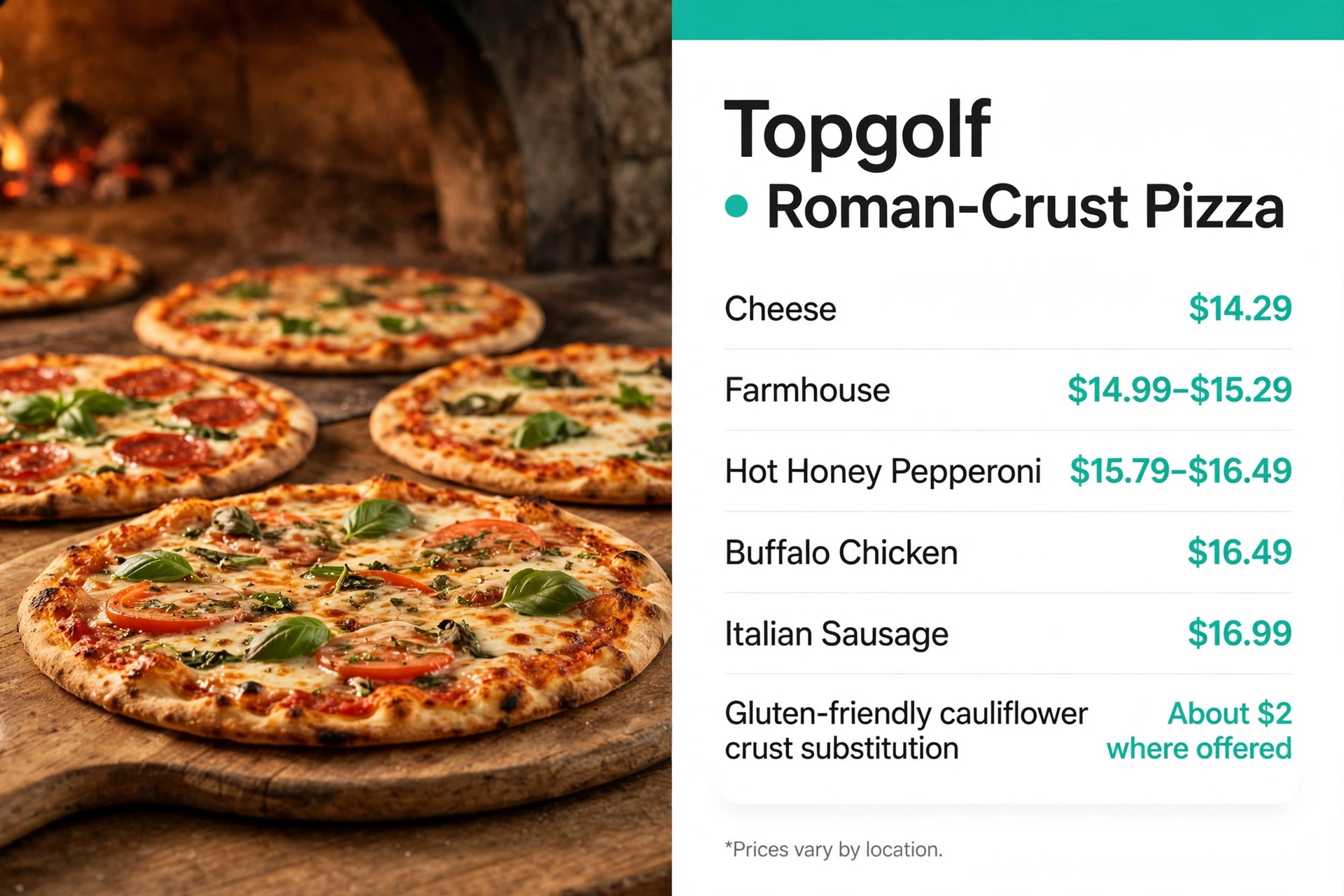 Topgolf menu prices: topgolf-menu-pizza-prices infographic