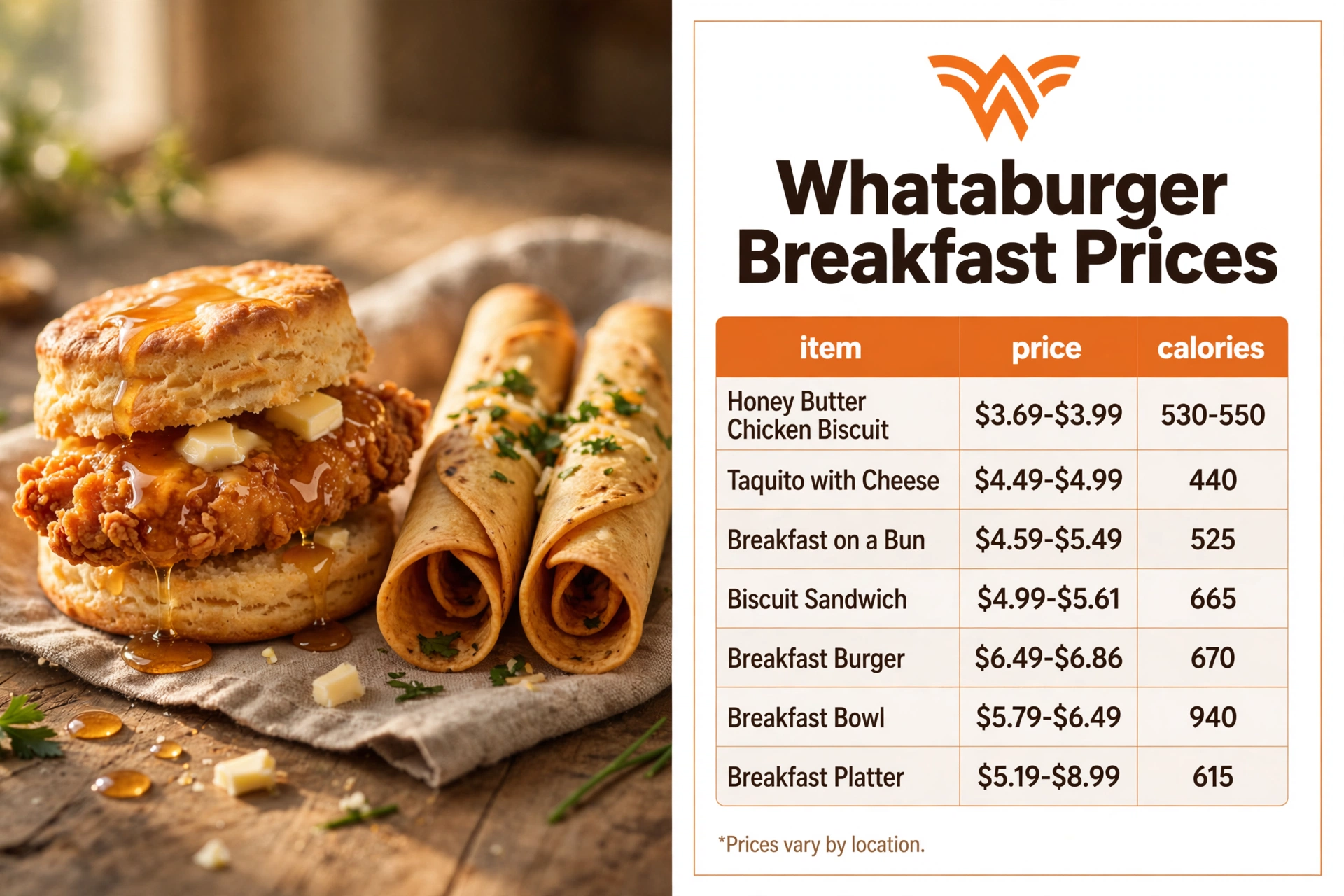 Whataburger Menu Breakfast infographic
