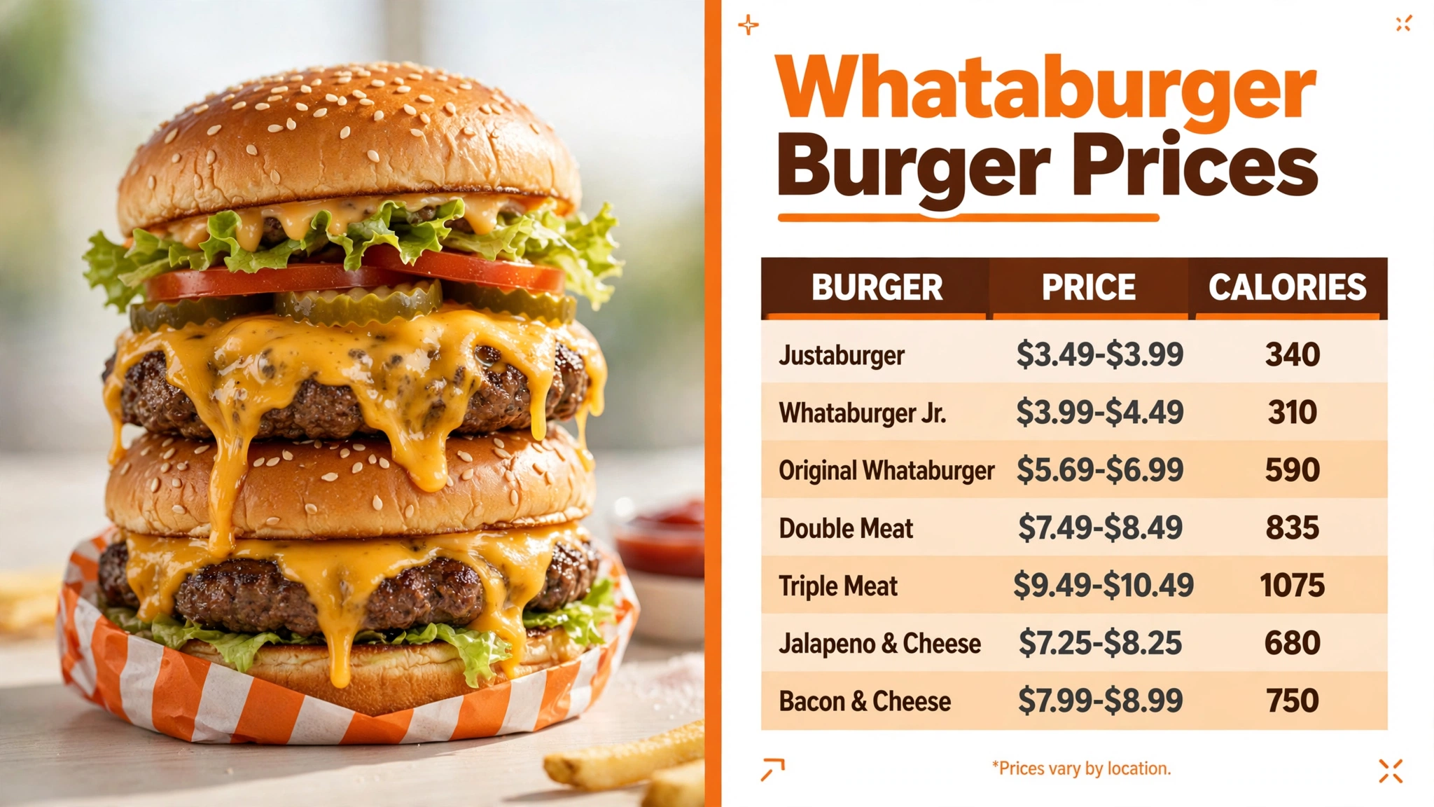 Whataburger Menu Burgers infographic