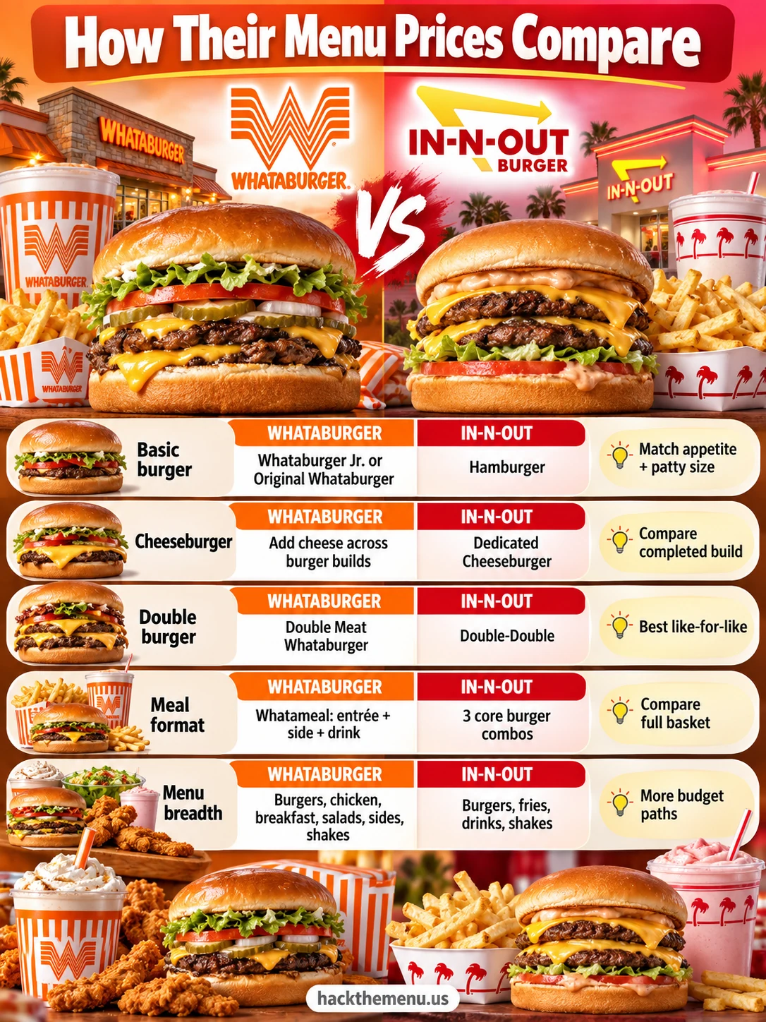 Whataburger Vs In N Out Menu Prices Compare infographic